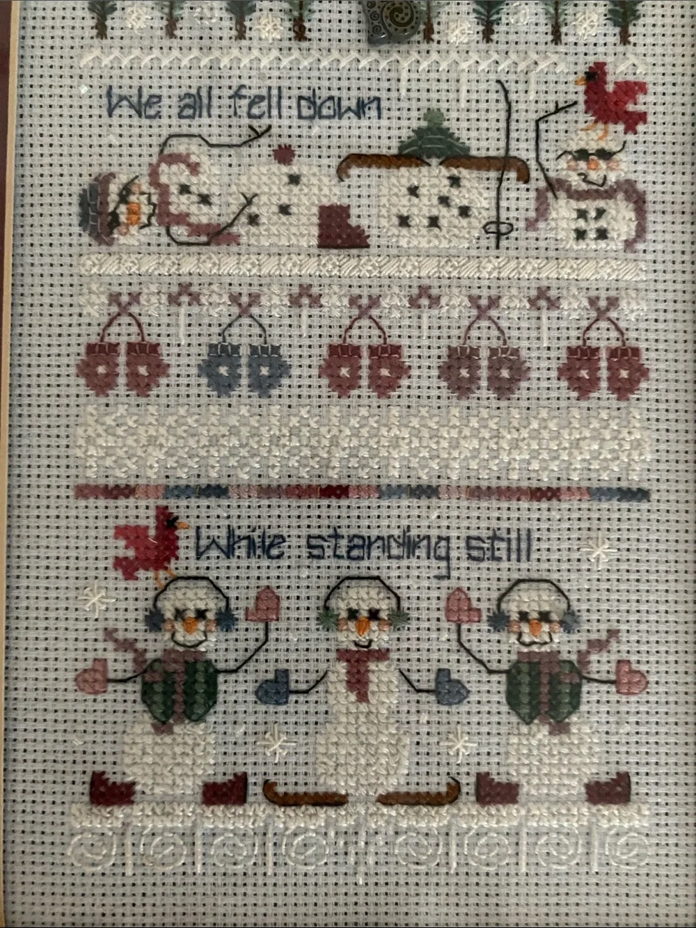Hand crafted Cross-stitch artwork SnowPeople!
